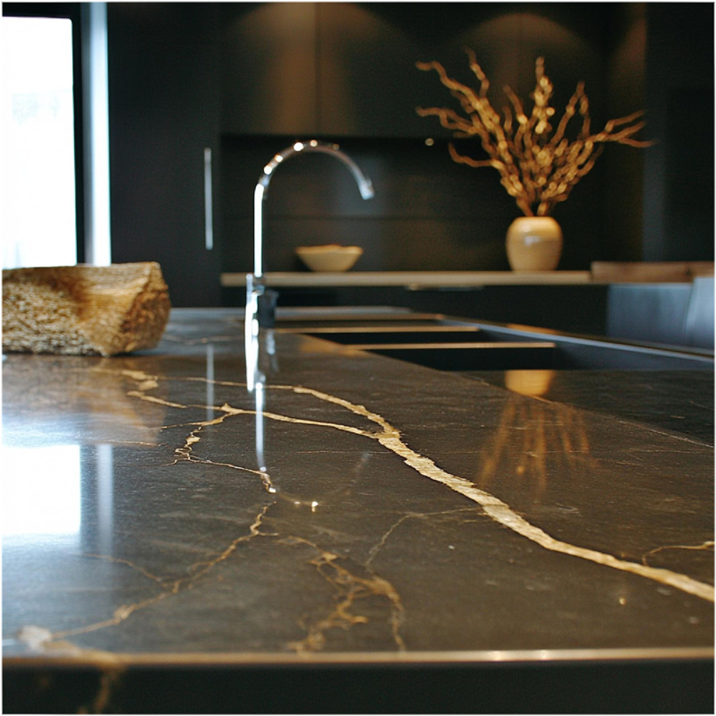 Golden Dark marble effect epoxy resin kitchen  contertops in London