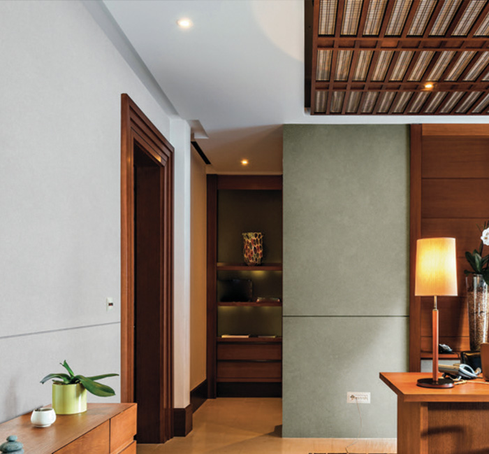 Applied by hand, each wall is a one-of-a-kind design, with options ranging from soft concrete textures to bold metallic and marble effects. 